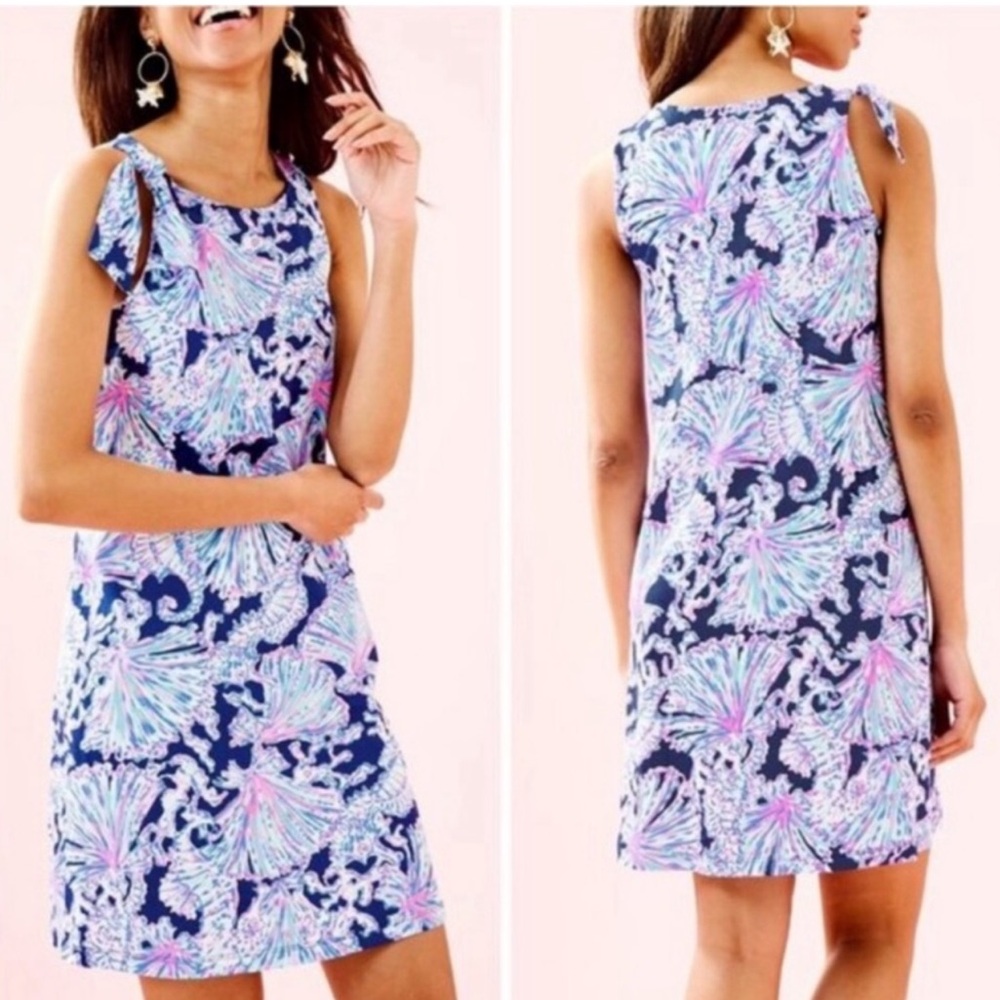 Lilly Pulitzer Luella dress in Deep Sea Navy with a Shells Bells print.